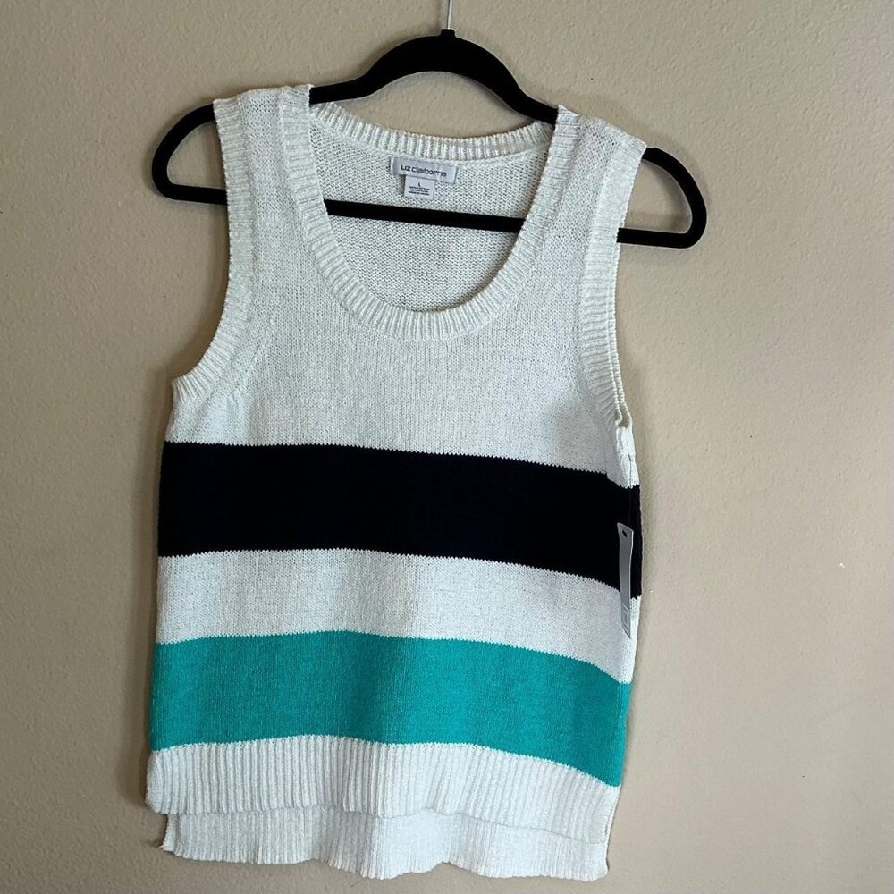 Liz Claiborne Women's White, Black and Teal blue Blouse, Size Large